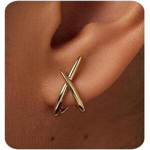14k gold stud earrings for women dainty minimalist criss cross hypoallergenic gi